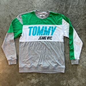 Tommy Jeans NYC Colorblock Sweatshirt XL Gray Green Streetwear